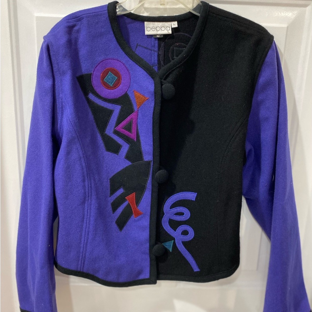 Vintage Beppa Purple and Black wool coat scandi girl size L